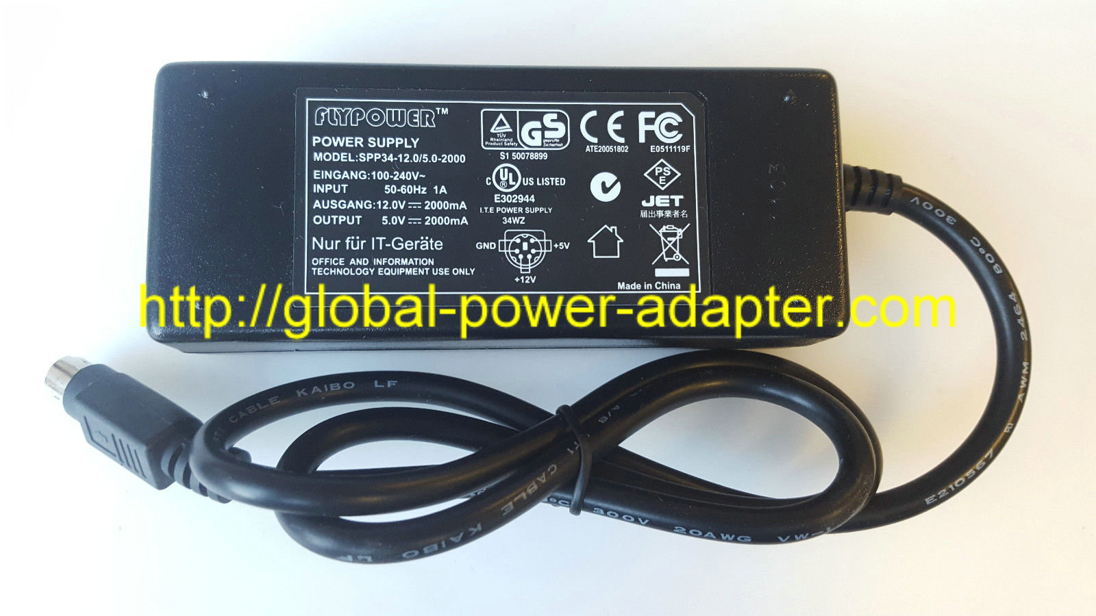 *Brand NEW*FLYPOWER SPP34-12.0/5.0-2000 12V 2.0A 5V 2.0A 6 PIN MINI DIN AC/DC POWER ADAPTER *Brand NEW*FLYPOWER SPP34-12.0/5.0-2000 12V 2.0A 5V 2.0A 6 PIN MINI DIN AC/DC POWER ADAPTER